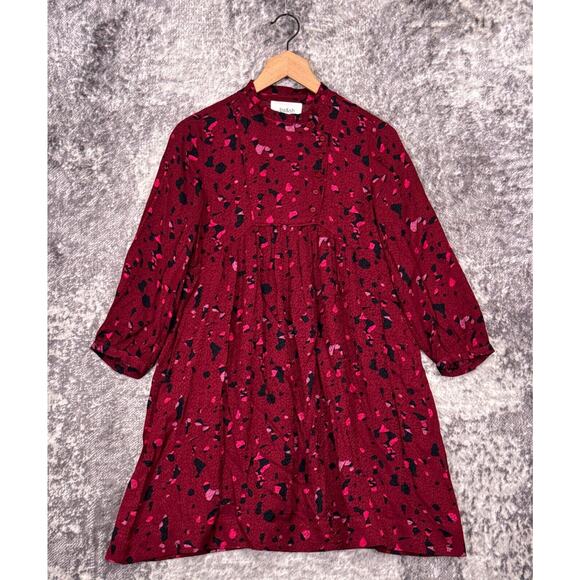 BA&SH Dress 0 Womens Thelma Ruffle Trimmed Satin Red Pink Long Sleeve Mini - Picture 1 of 8